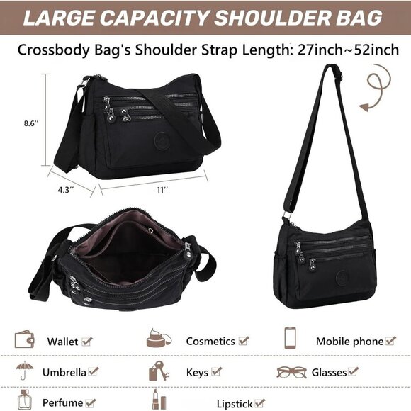 Women's Waterproof Nylon Crossbody Bag with Multiple Pockets and Adjustable Stra - Picture 5 of 7